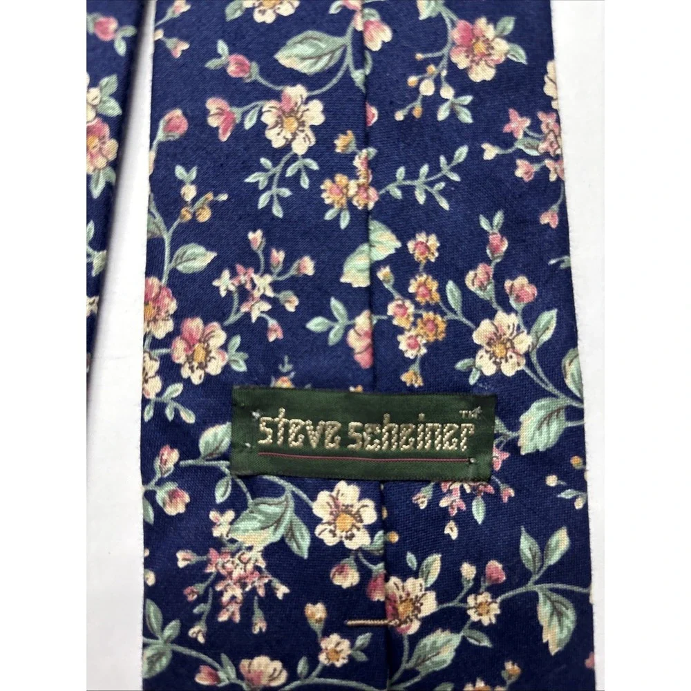 Steve Scheiner Tie,Vintage Floral,100% Cotton,Dark &‎ Pastel Colors Blue Pink